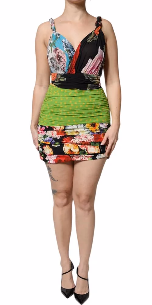 Dolce & Gabbana Multicolor Floral Patchwork Fitted Mini Dress