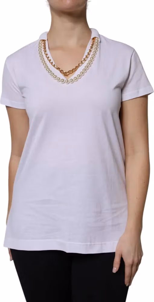 Dolce & Gabbana White Necklace Cotton Short Sleeve T-shirt
