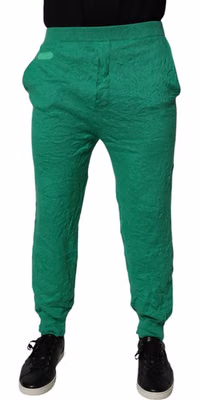 Green Cotton Elastic Waist Men Casual Pants