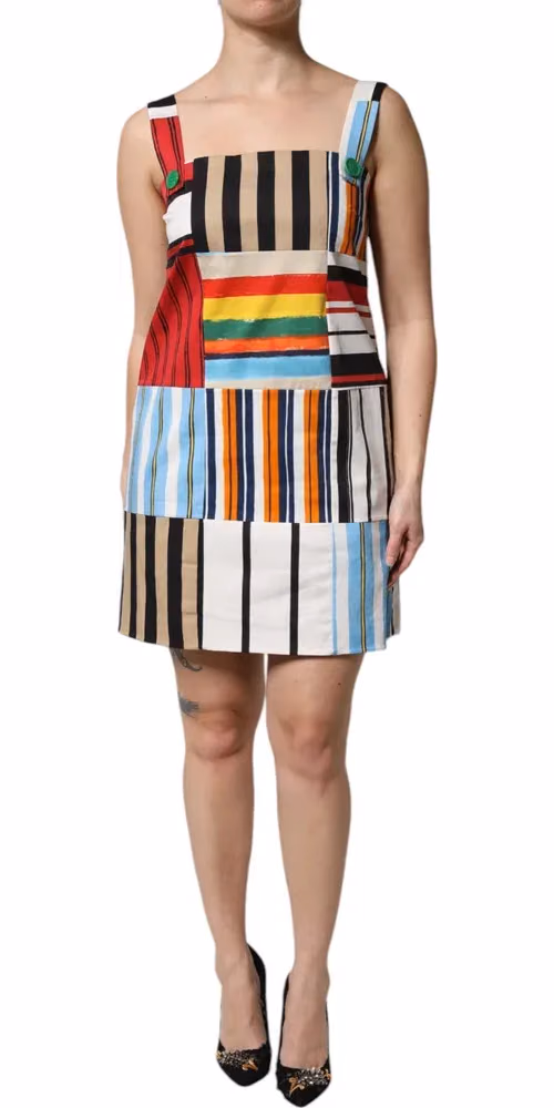 Dolce & Gabbana Multicolor Cotton Stripe Sleeveless Dress