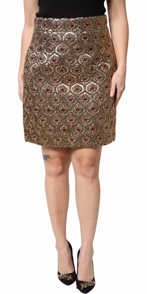 Dolce & Gabbana Brown Polyester Brocade A-line Mini Skirt
