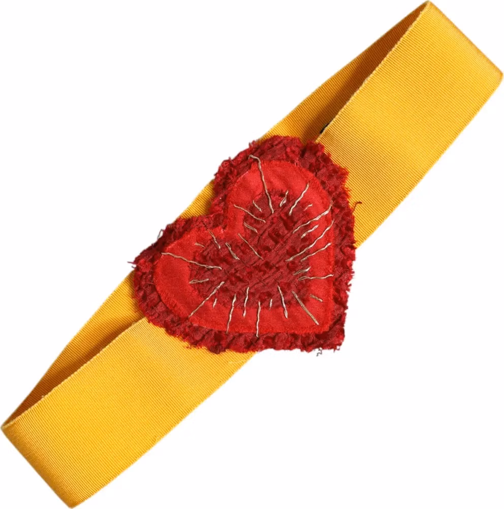 Dolce & Gabbana Yellow Stretch Wide Waist Heart Embellished Belt