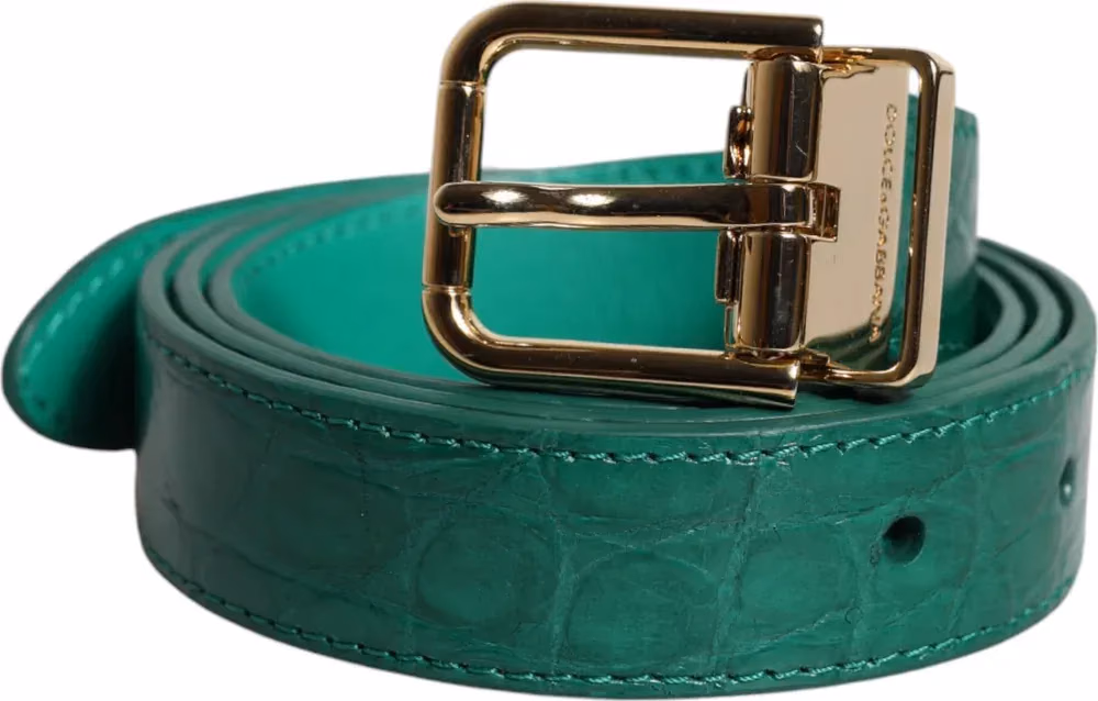Dolce & Gabbana Green Leather Logo Metal Waist Buckle Belt
