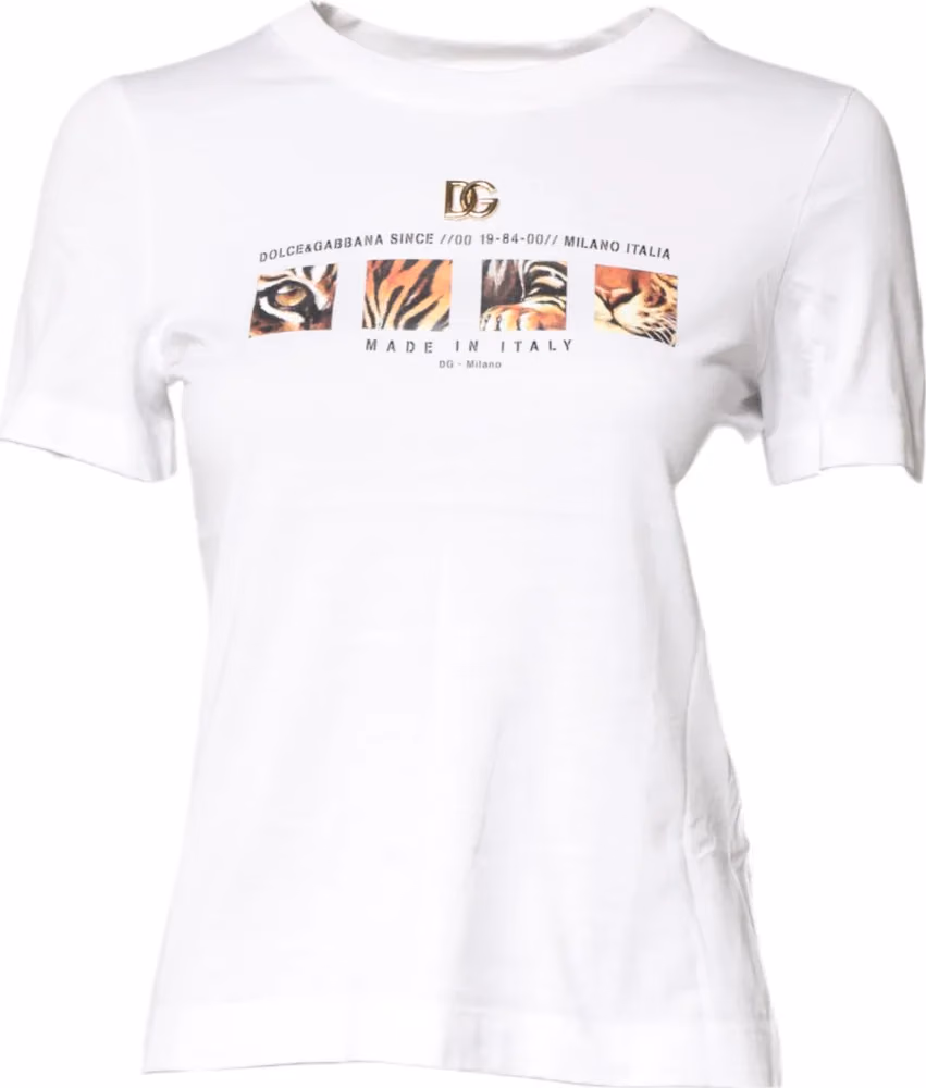 Dolce & Gabbana White Cotton Graphic Print Crew Neck T-shirt