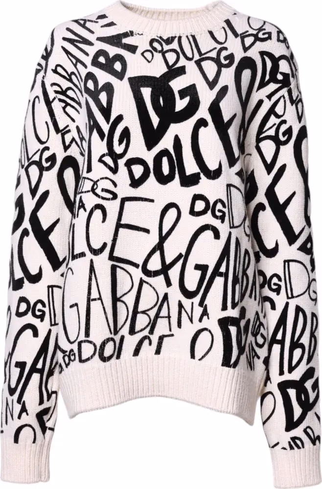 Dolce & Gabbana White Black Logo Print Women Pullover Sweater