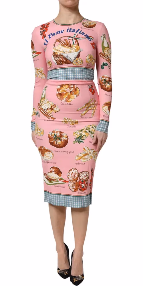 Dolce & Gabbana Pink Pastry Print Bodycon Sheath Midi Dress