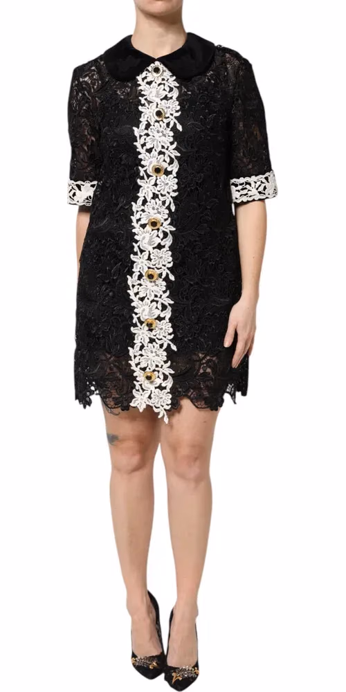 Dolce & Gabbana Black Floral Lace Embellished Mini Dress