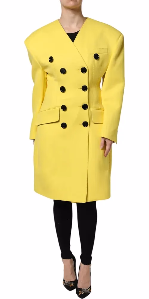 Dolce & Gabbana Yellow Double Breasted Trench Coat Jacket