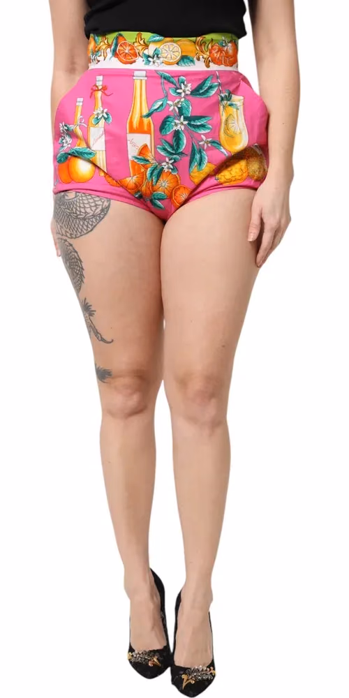 Dolce & Gabbana Pink Printed High Waist Hot Pants Shorts