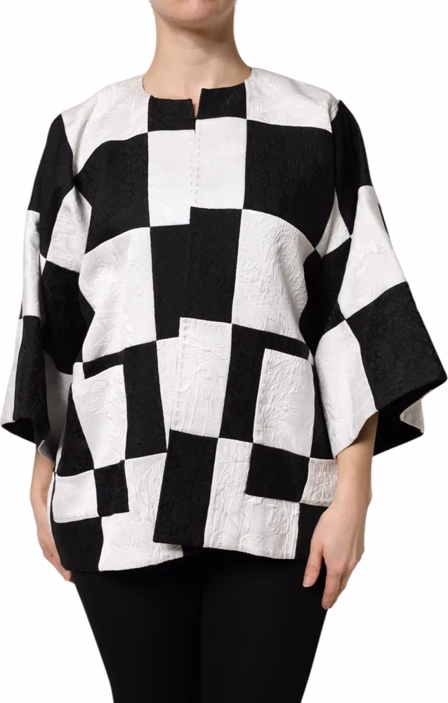 Dolce & Gabbana White Black Patchwork Jacquard Blazer Jacket