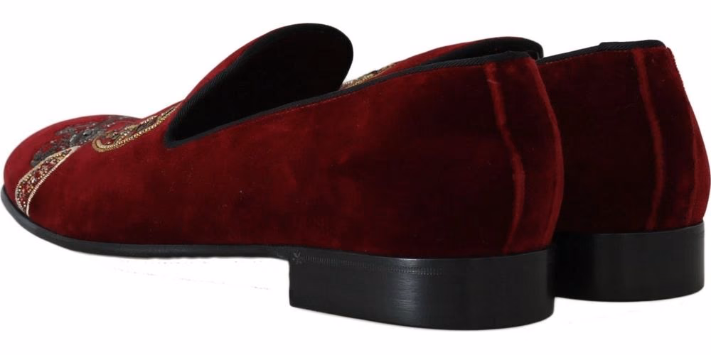 Dolce & Gabbana Bordeaux Velvet Loafers Gun Horseshoe Shoes