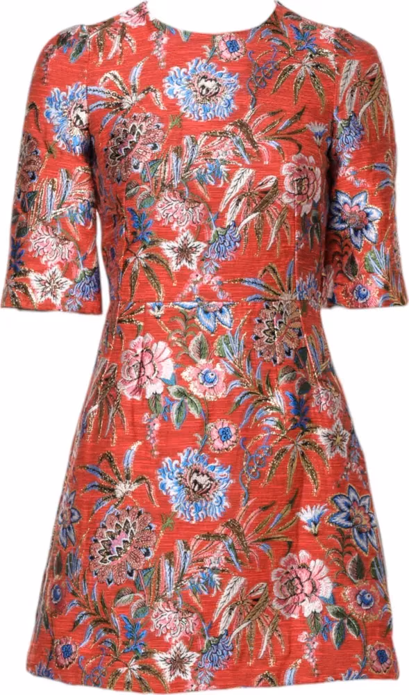 Dolce & Gabbana Red Floral Jacquard A-line Mini Dress