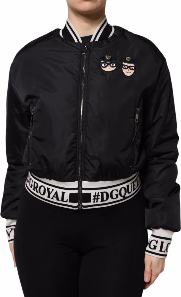 Dolce & Gabbana Black Nylon #DGFamily Full Zip Bomber Jacket