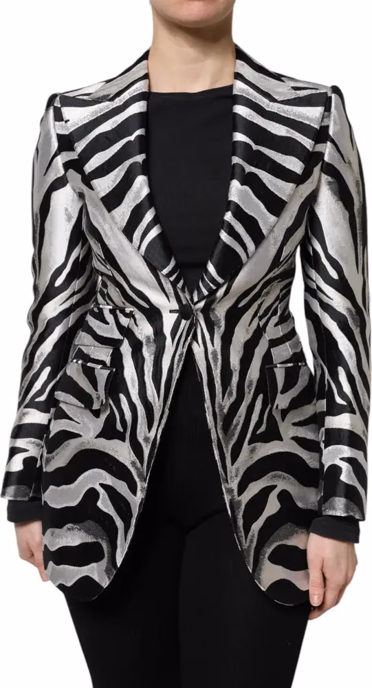 Dolce & Gabbana Black White Polyester Women Blazer Jacket