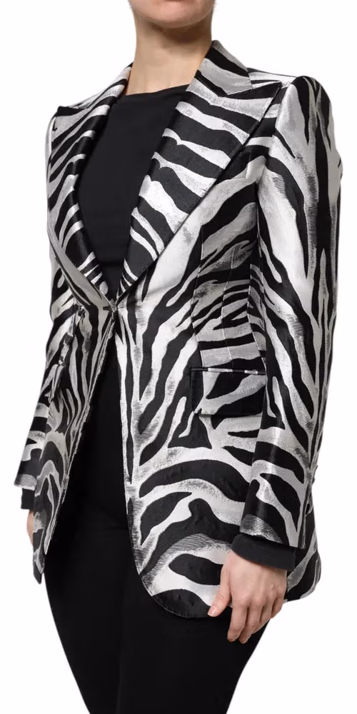 Dolce & Gabbana Black Silver Polyester Women Blazer Jacket