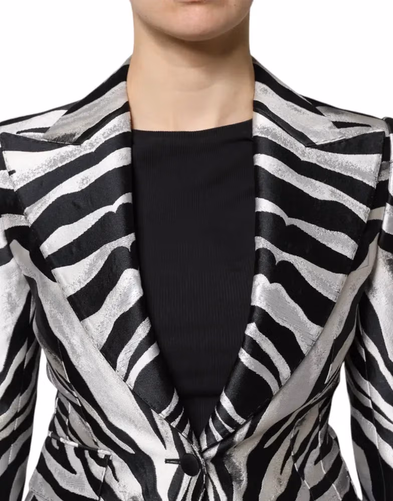 Dolce & Gabbana Black Silver Polyester Women Blazer Jacket