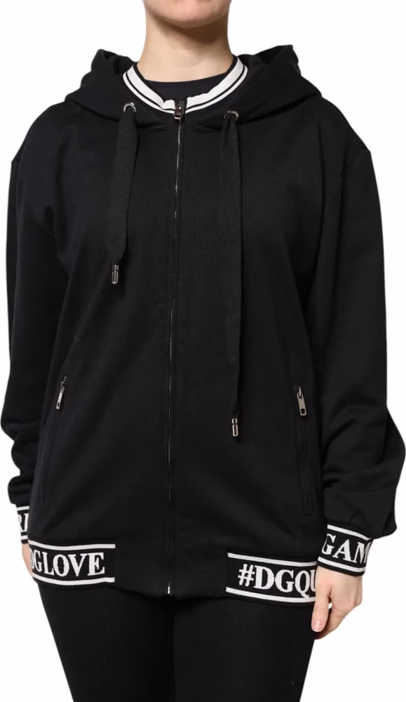 Dolce & Gabbana Black Cotton Hooded Full Zip Sweatshirt Sweater