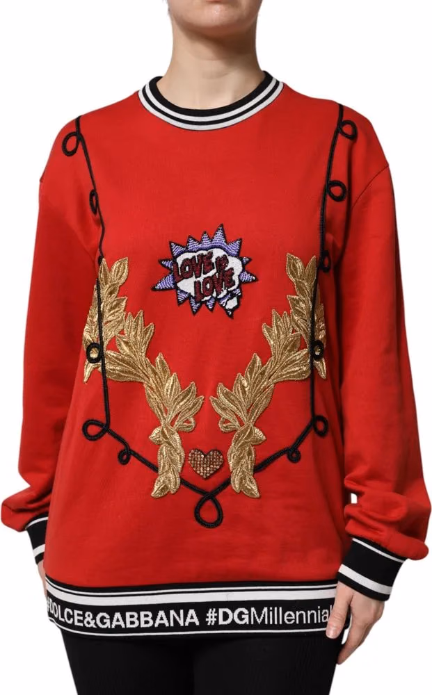 Dolce & Gabbana Red Cotton Queen Sequined Pullover Sweater
