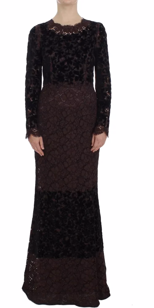 Dolce & Gabbana Purple Floral Lace Ricamo Maxi Dress