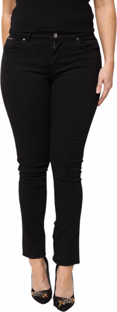 Dolce & Gabbana Black Cotton Logo Mid Waist Skinny Denim Jeans