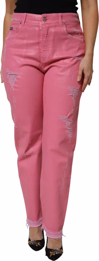 Dolce & Gabbana Pink Tattered Mid Waist Tapered Denim Jeans