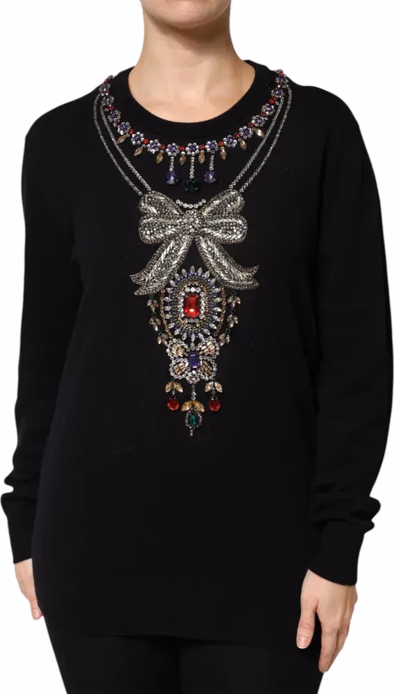 Dolce & Gabbana Black Cashmere Crystal Embellished Sweater