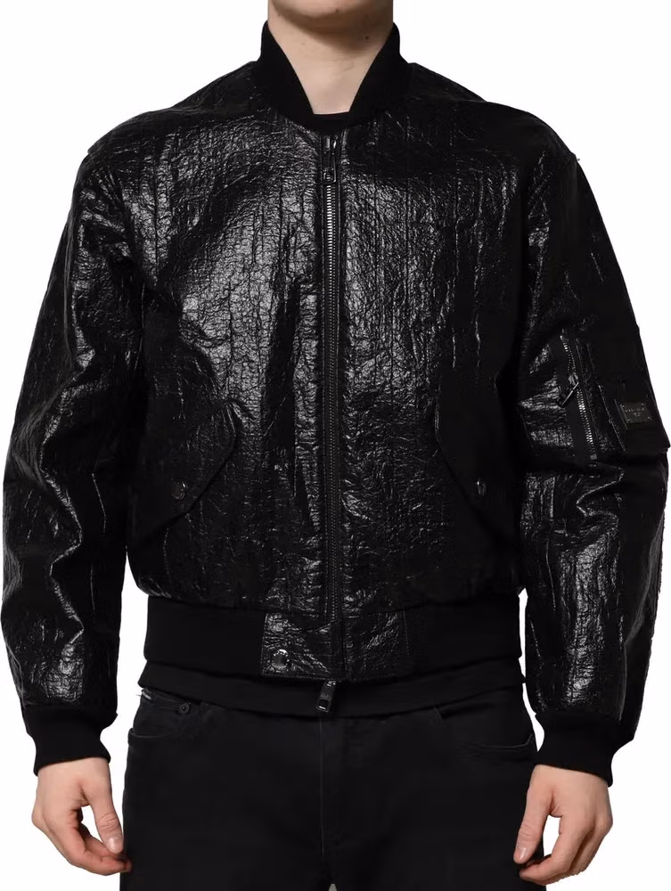 Dolce & Gabbana Black Logo Plaque Bomber Full Zipper Jacket