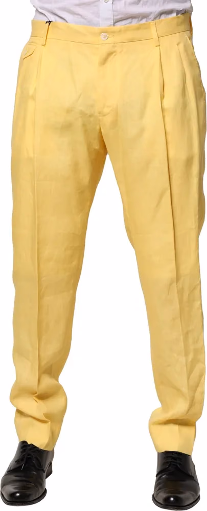 Dolce & Gabbana Yellow Flax Tapered Dress Men Pants