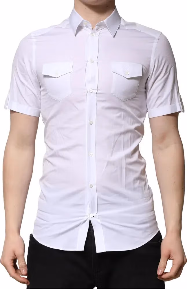 Dolce & Gabbana White Cotton Short Sleeves GOLD Casual Shirt