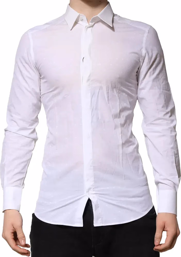 Dolce & Gabbana White GOLD Long Sleeves Dress Men Formal Shirt