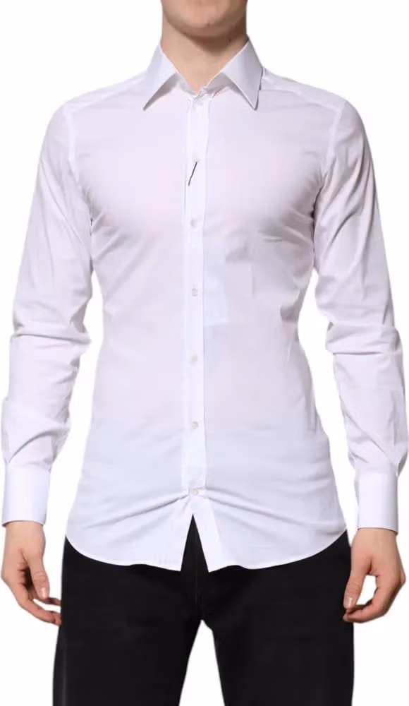 Dolce & Gabbana White Cotton GOLD Long Sleeves Formal Shirt