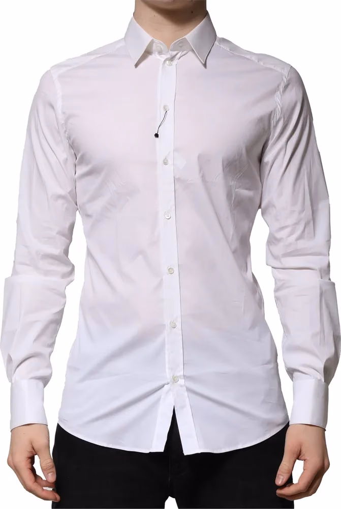 Dolce & Gabbana White Cotton Long Sleeves GOLD Formal Shirt
