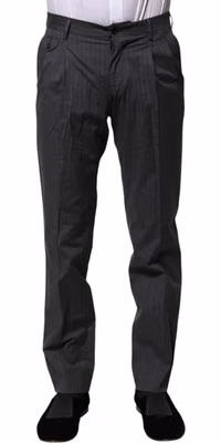 Gray Striped Cotton Formal Pants