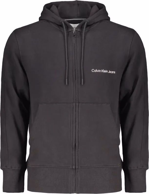 Calvin Klein Black Cotton Men Sweater with Hood and Central Pockets