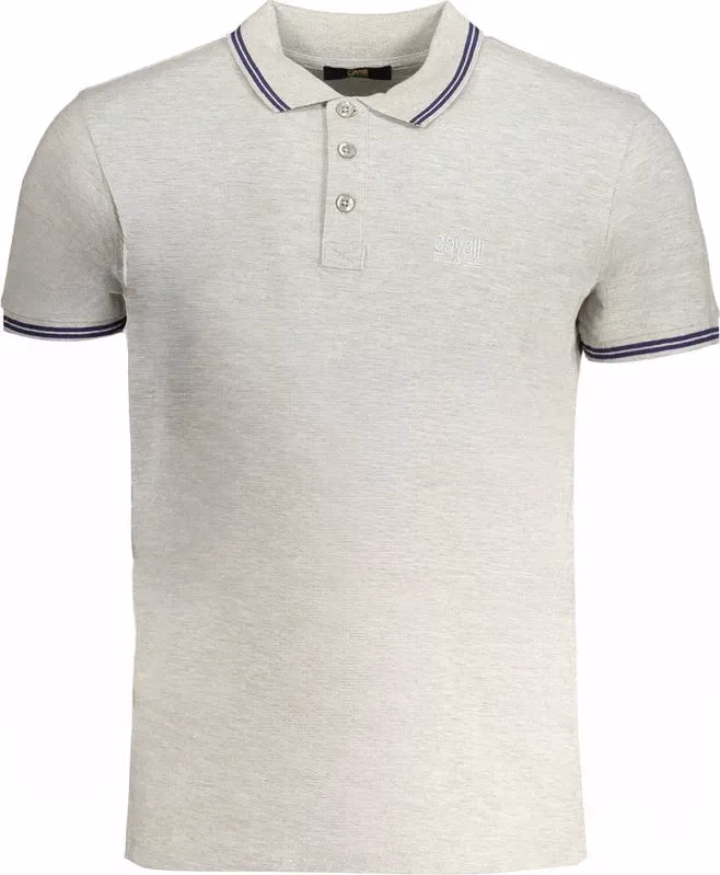 Cavalli Class Grigio Cotton Men Polo Shirt