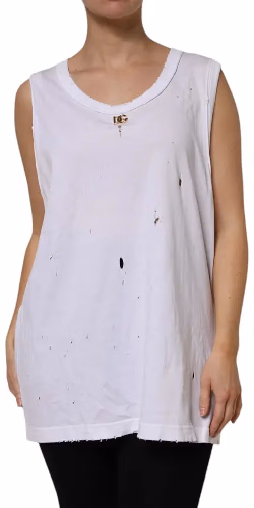 Dolce & Gabbana White Cotton Sleeveless Round Neck Tank Top