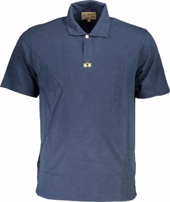 Blue Cotton Men Polo Shirt