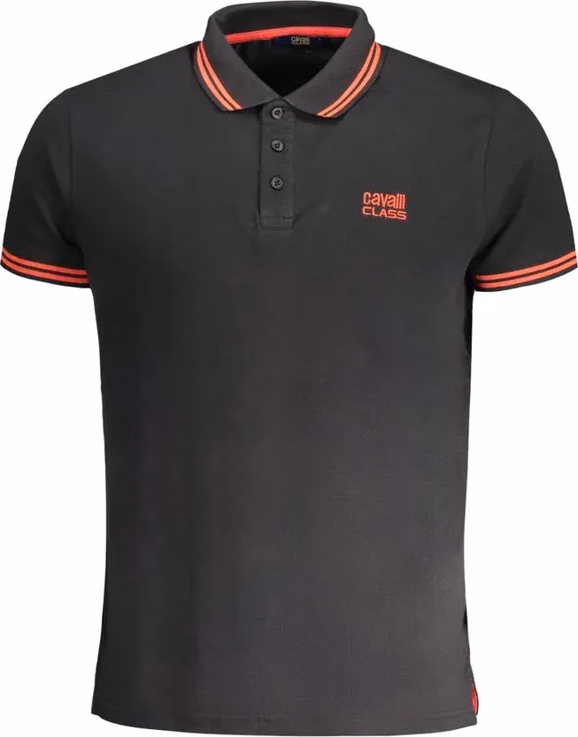 Cavalli Class Black Cotton Men Polo Shirt