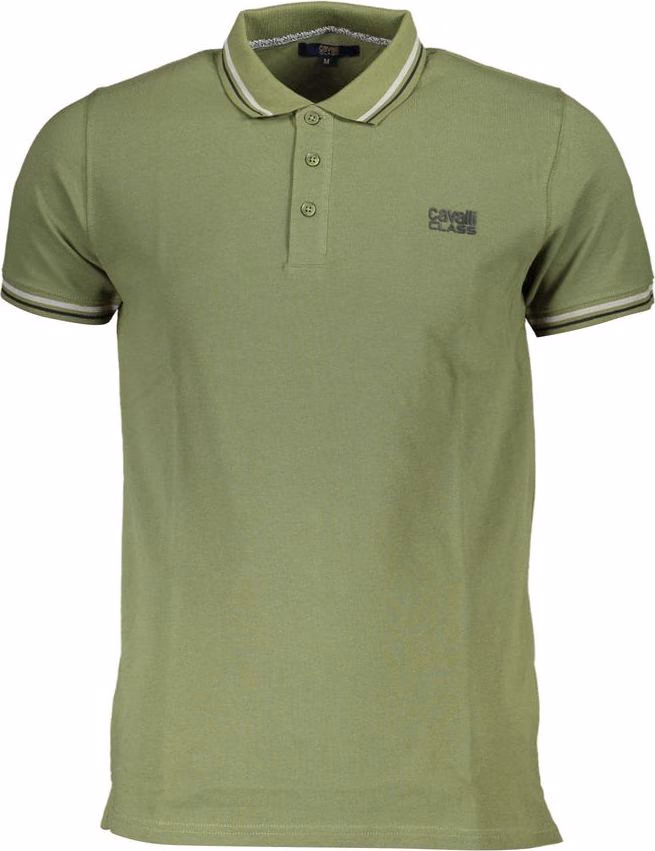 Cavalli Class Green Cotton Men Polo Shirt