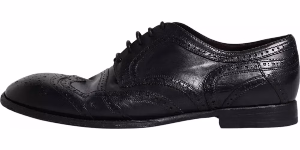 Dolce & Gabbana Dark Blue Leather Derby Wingtip Formal Shoes