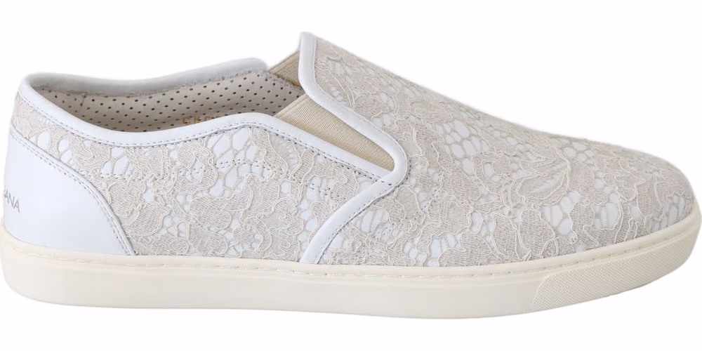 Dolce & Gabbana White Leather Lace Slip On Loafers Shoes