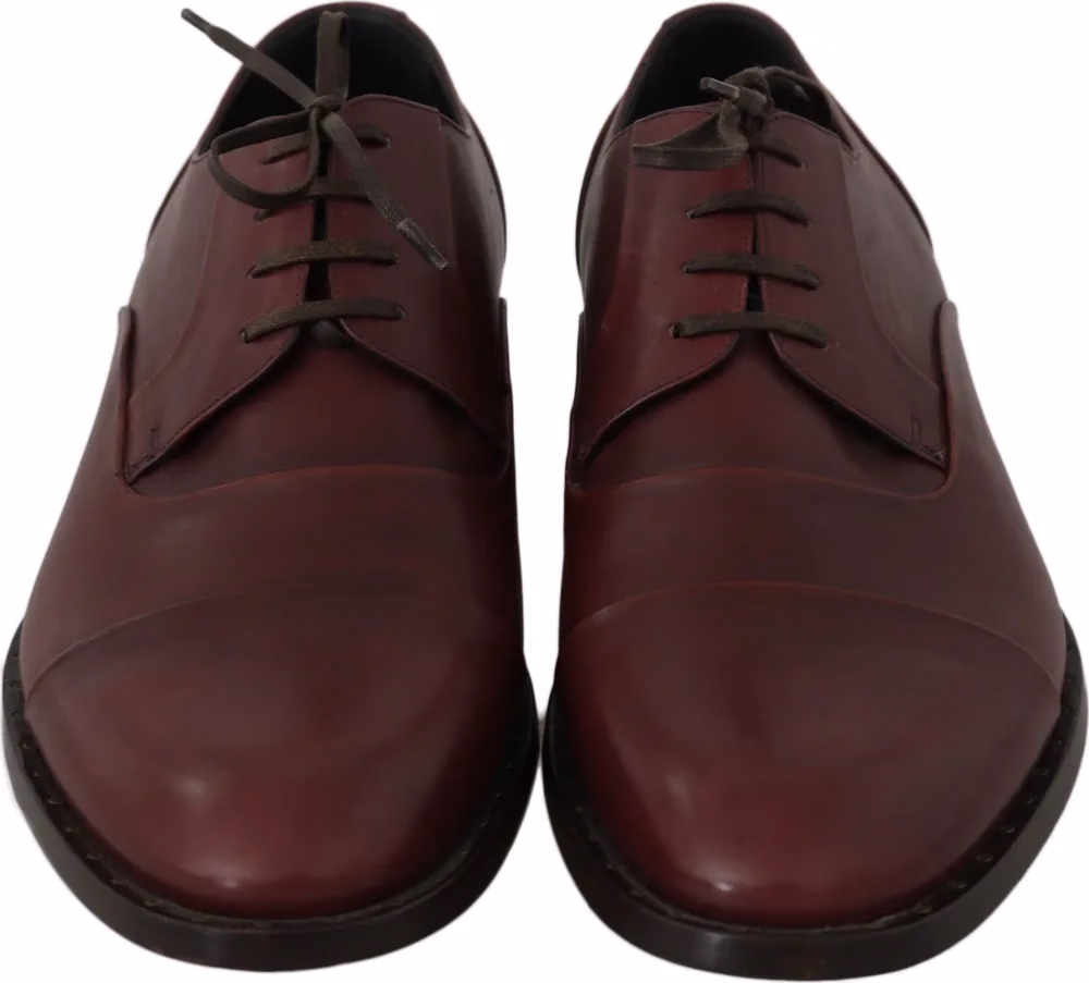 Dolce & Gabbana Red Bordeaux Leather Derby Formal Shoes