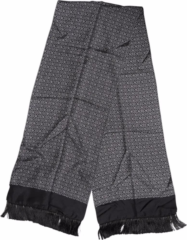 Dolce & Gabbana Black Patterned Fringes Men Foulard Scarf