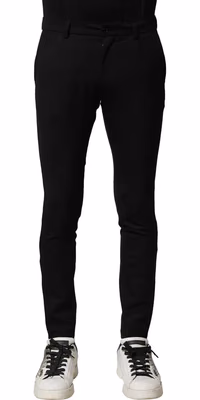 Black Wool Men Skinny Mid Waist Pants