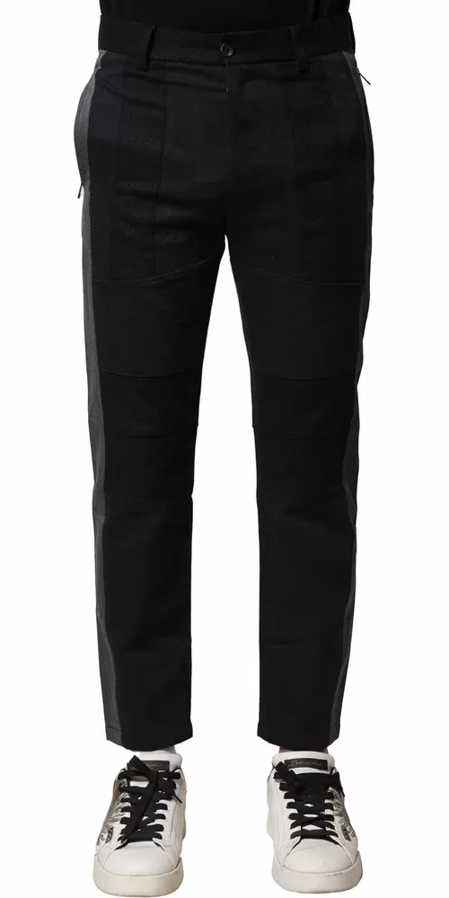 Dolce & Gabbana Black Gray Cotton Tapered Men Pants