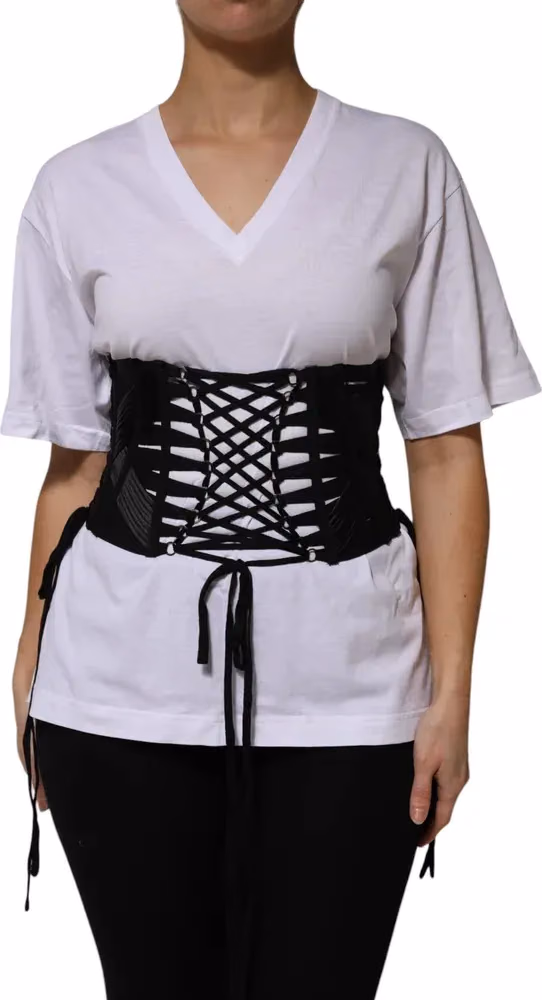 Dolce & Gabbana Black Cotton Waist LaceUp Strap Corset Belt