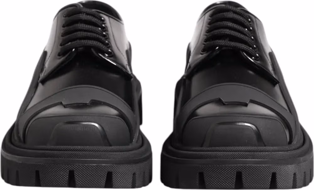 Dolce & Gabbana Black Patent Leather Trekking Derby Shoes
