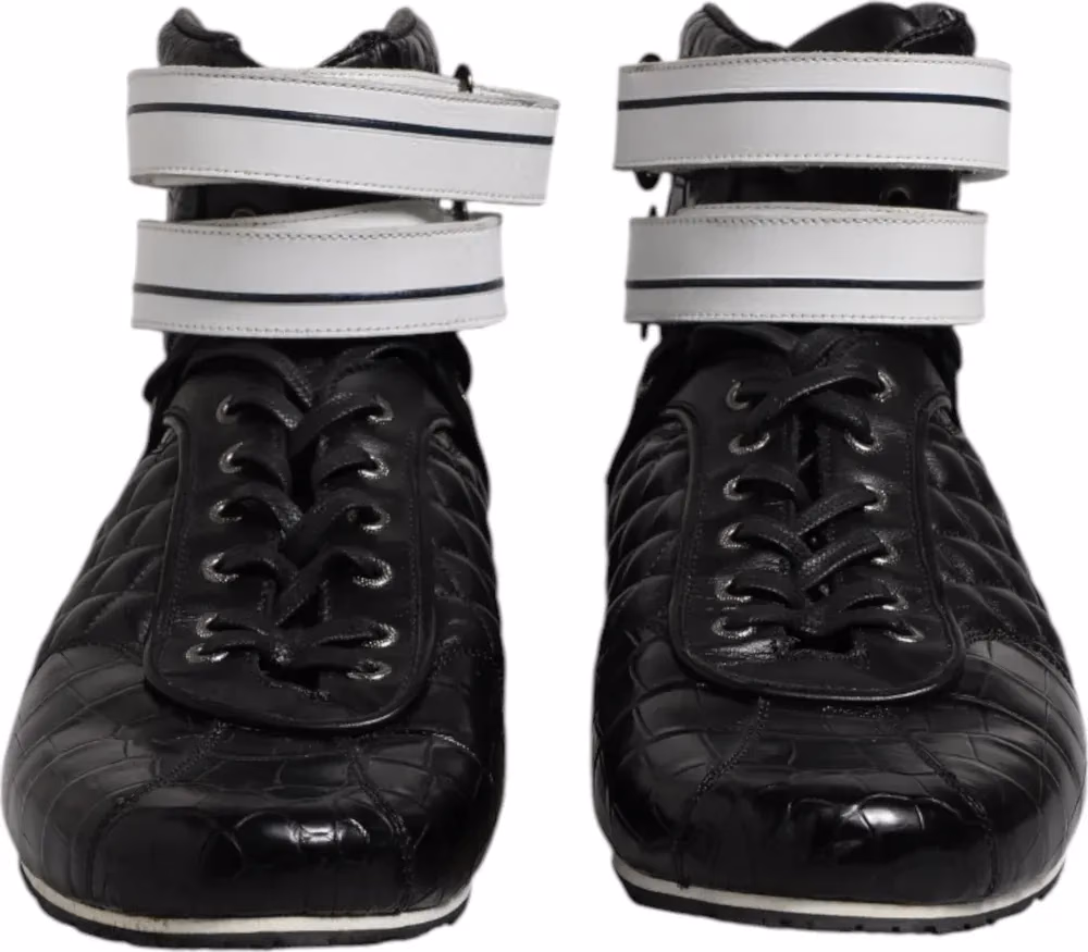 Dolce & Gabbana Black Quilted Leather Lace Up Sneakers Shoes