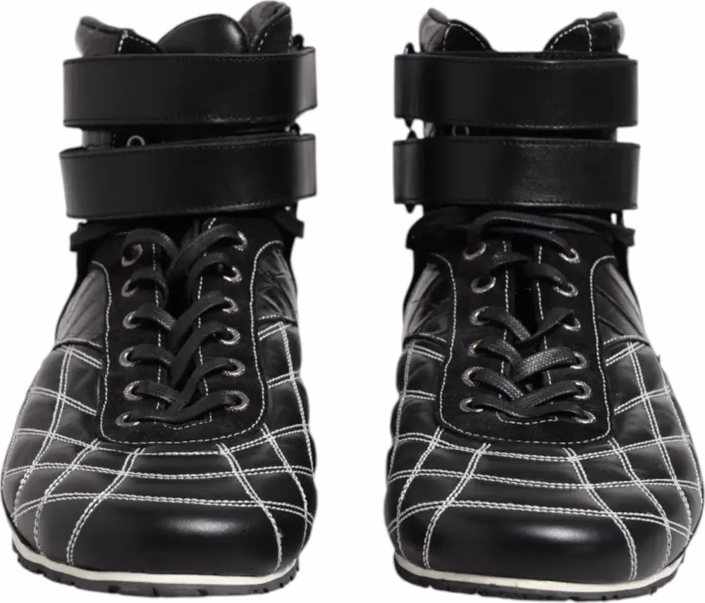 Dolce & Gabbana Black Quilted Leather Lace Up Sneakers Shoes