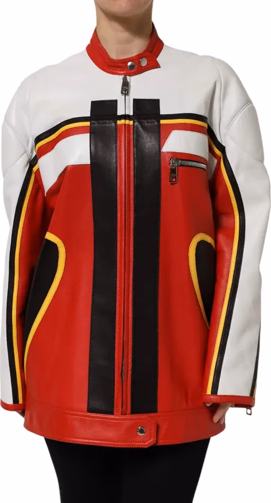 Dolce & Gabbana Multicolor Leather Biker Full Zip Coat Jacket